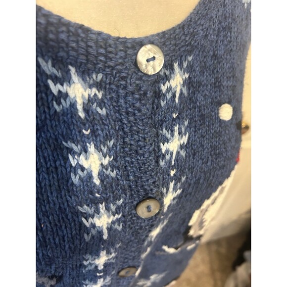 Vintage Talbots Womens Cardigan Large Blue Hand Knit Penguin Sweater Snow Winter - Picture 5 of 9